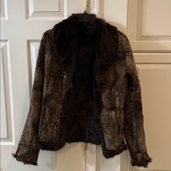 Red Fish Design Dark Brown rabbit fur Jacket - Picture 1 of 6